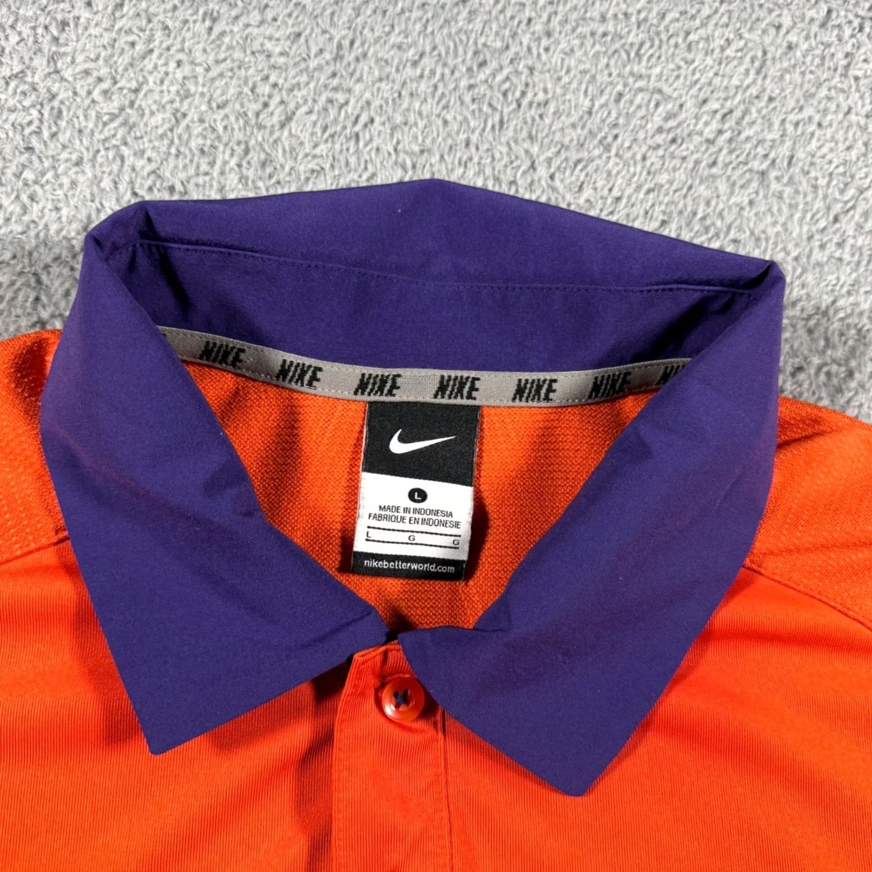 Nike Nike Clemson Tigers Polo Mens Large Orange Purple Dri-FIT Short Performance Size US L / EU 52-54 / 3 - 3 Thumbnail