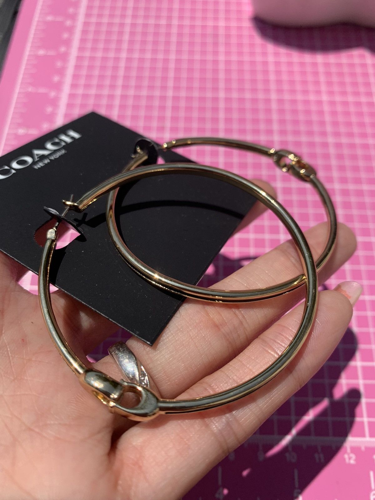 Coach Coach gold tone logo signature big loops hoop earrings NWT Size ONE SIZE - 2 Thumbnail