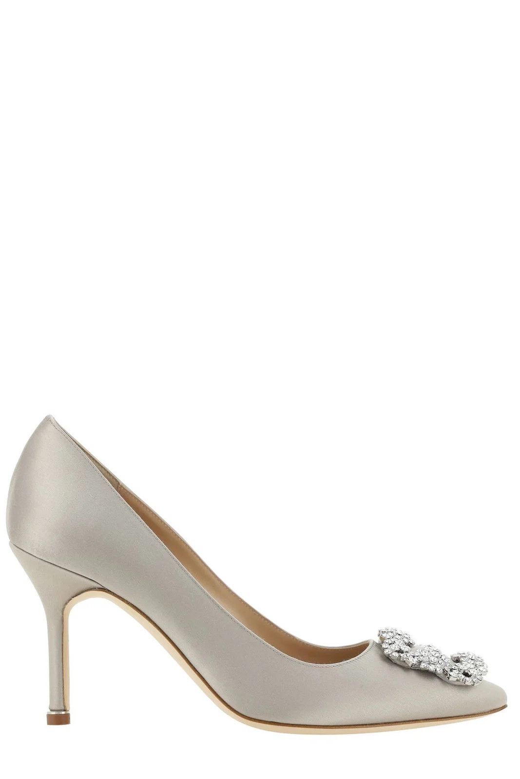 image of Manolo Blahnik Grey Satin Hangisi Pumps Shoes in Light Grey, Women's (Size 11)