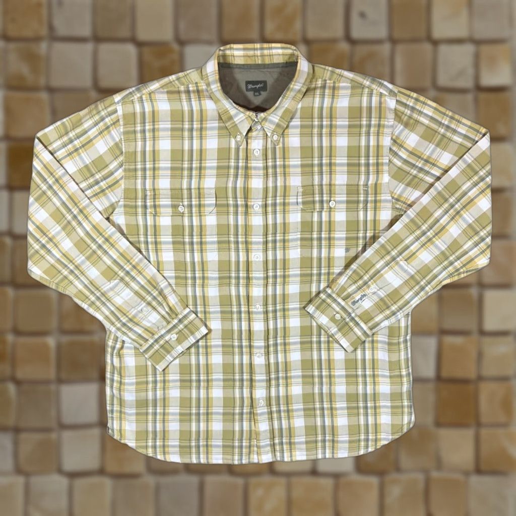 Wrangler WRANGLER Shirt Button-Up Long Sleeve Check 2XL Yellow Grey White Plaid Classic Mens XXL Size US XXL / EU 58 / 5 - 1 Thumbnail