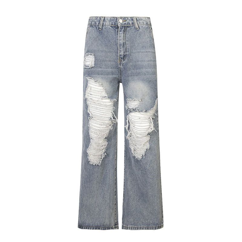 Jean Men's high street style loose straight leg ripped jeans Size US 32 / EU 48 - 1 Thumbnail