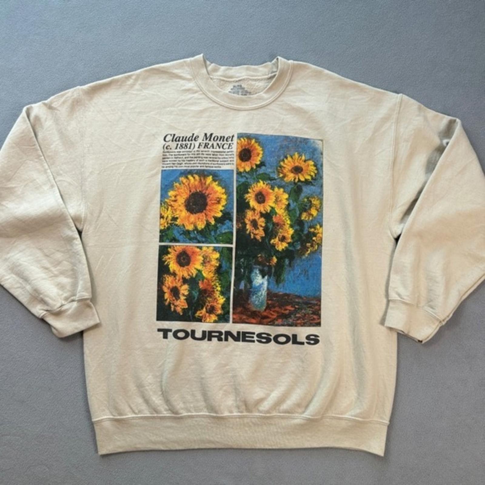 Claude Monet Sunflowers Tournesols Sweatshirt XL Beige Art