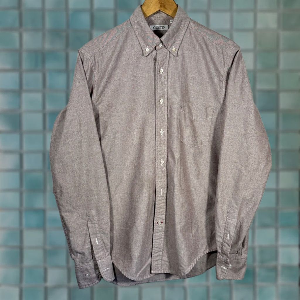 Gustin Gustin Shirt Mens Medium Chambray Cotton Made in USA Button-Up Red Long Sleeve Collared Button-Down Catrediction Size US M / EU 48-50 / 2 - 1 Thumbnail