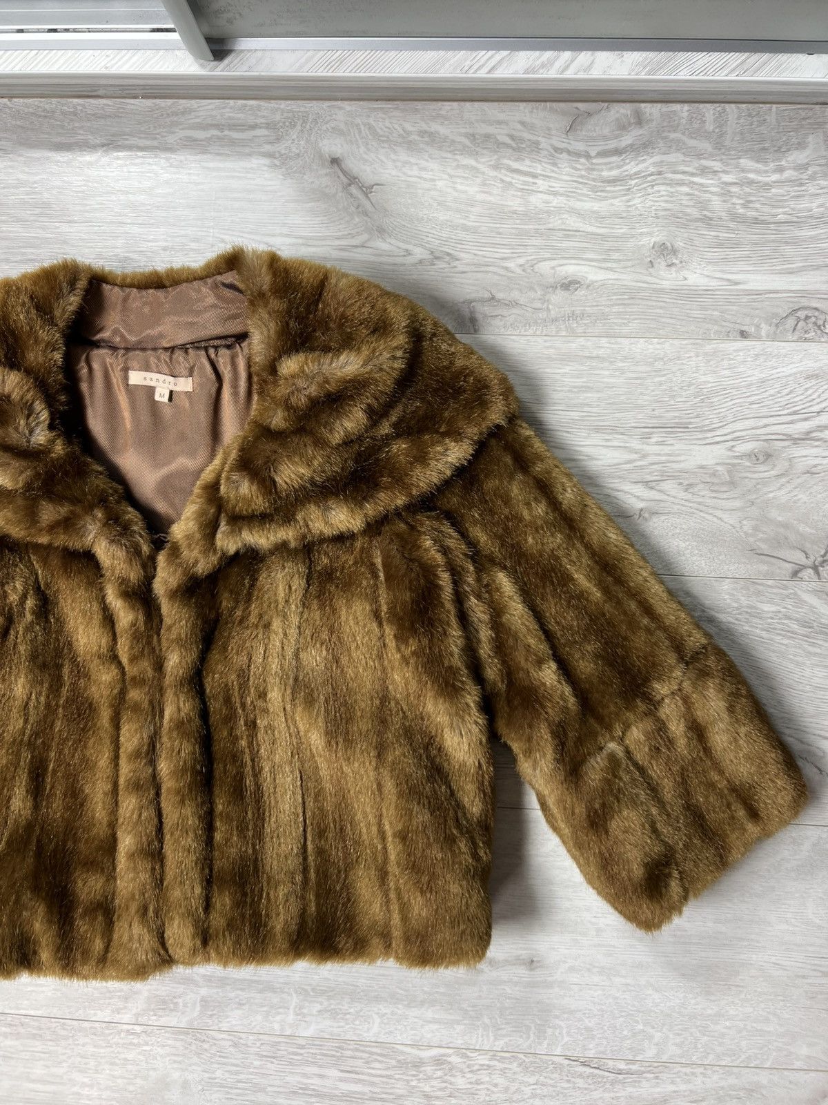 Sandro Sandro Paris Faux Fur Cropped Jacket Brown Short Coat Size M Size M / US 6-8 / IT 42-44 - 2 Thumbnail