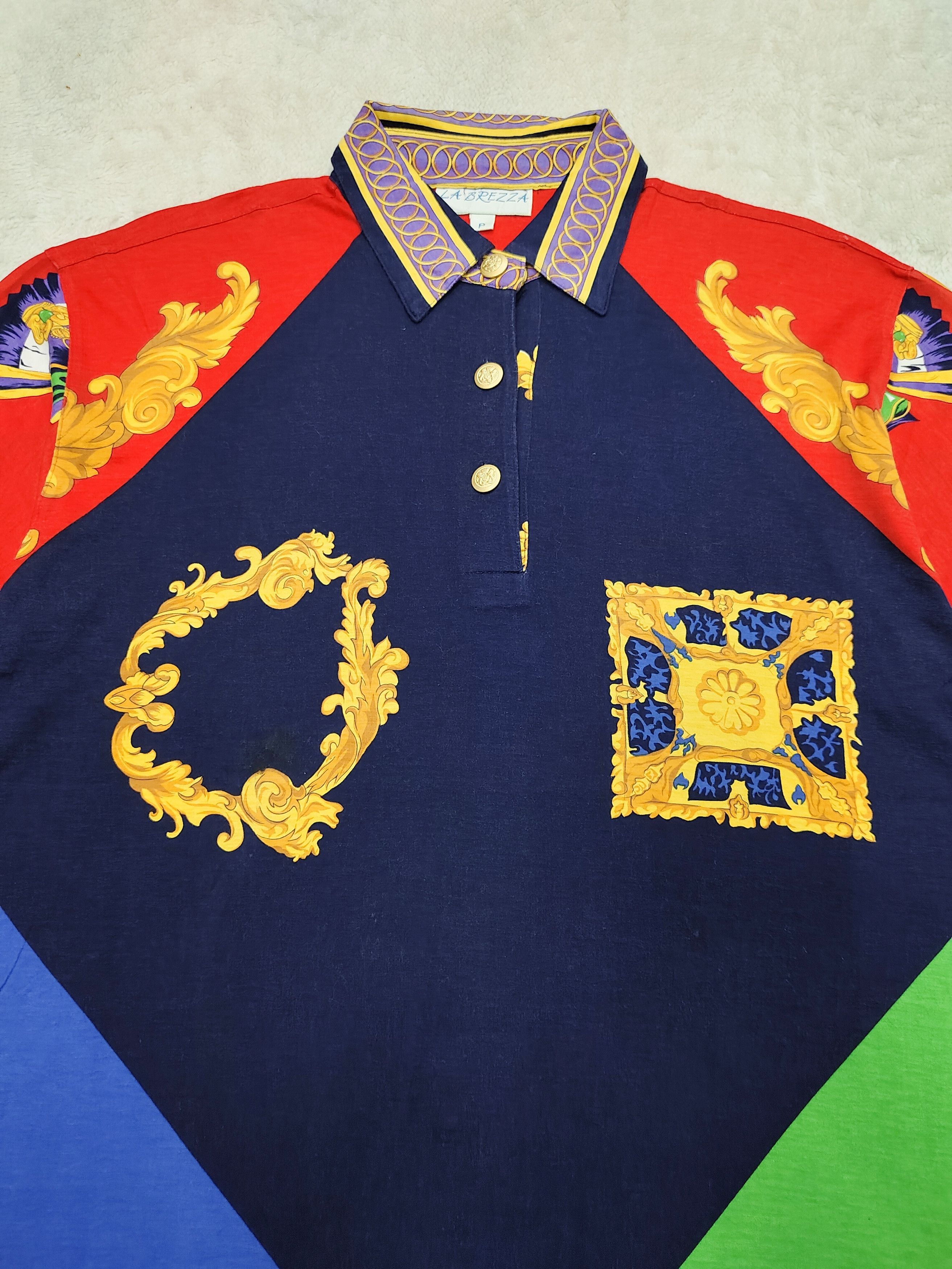 Japanese Brand 90s La Brezza- Ornamental Baroque Colourblock Polo Shirt Size US M / EU 48-50 / 2 - 2 Thumbnail