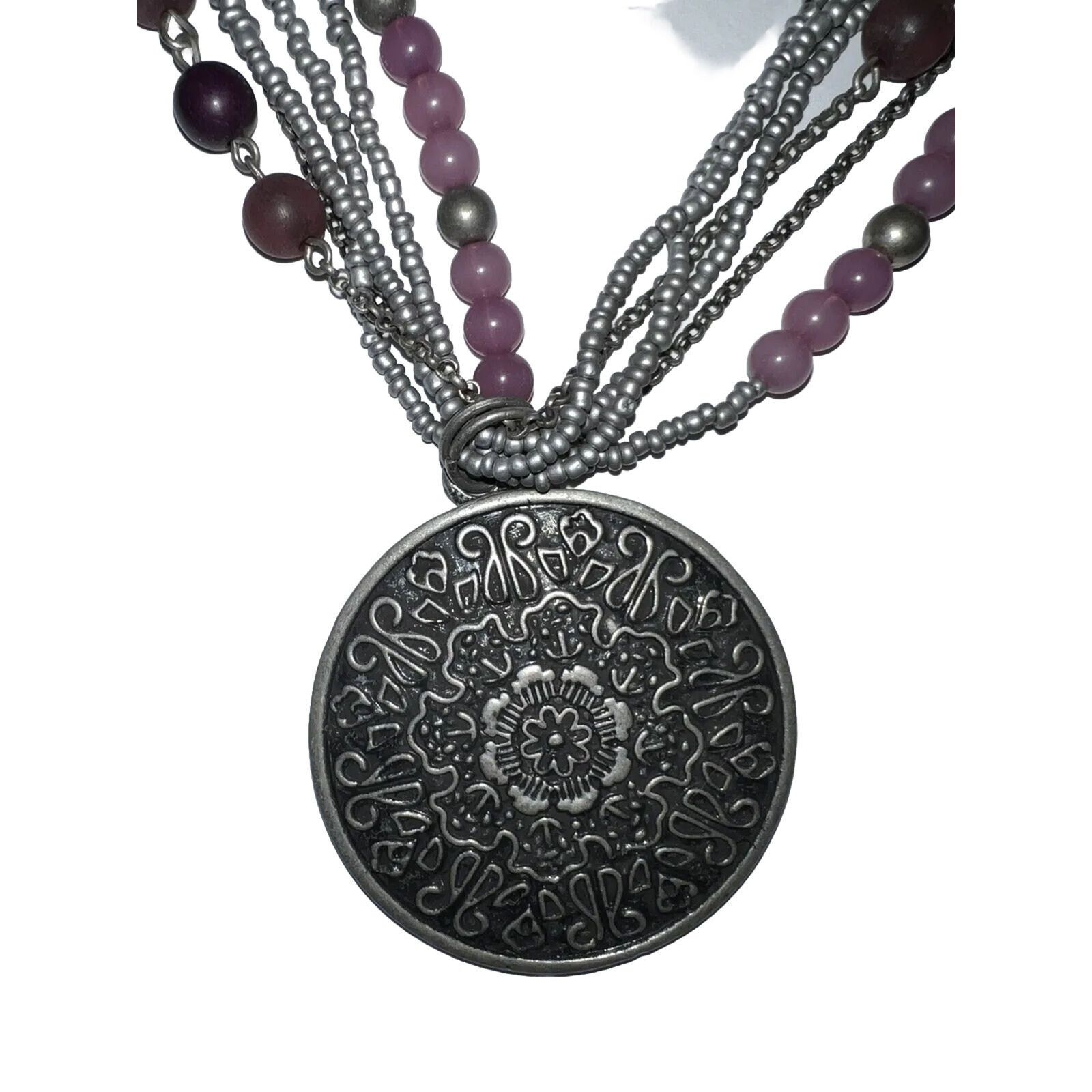 The Unbranded Brand Purple & Gray Medallion Pendant Necklace Multi Strand 18.5" Size ONE SIZE - 1 Thumbnail