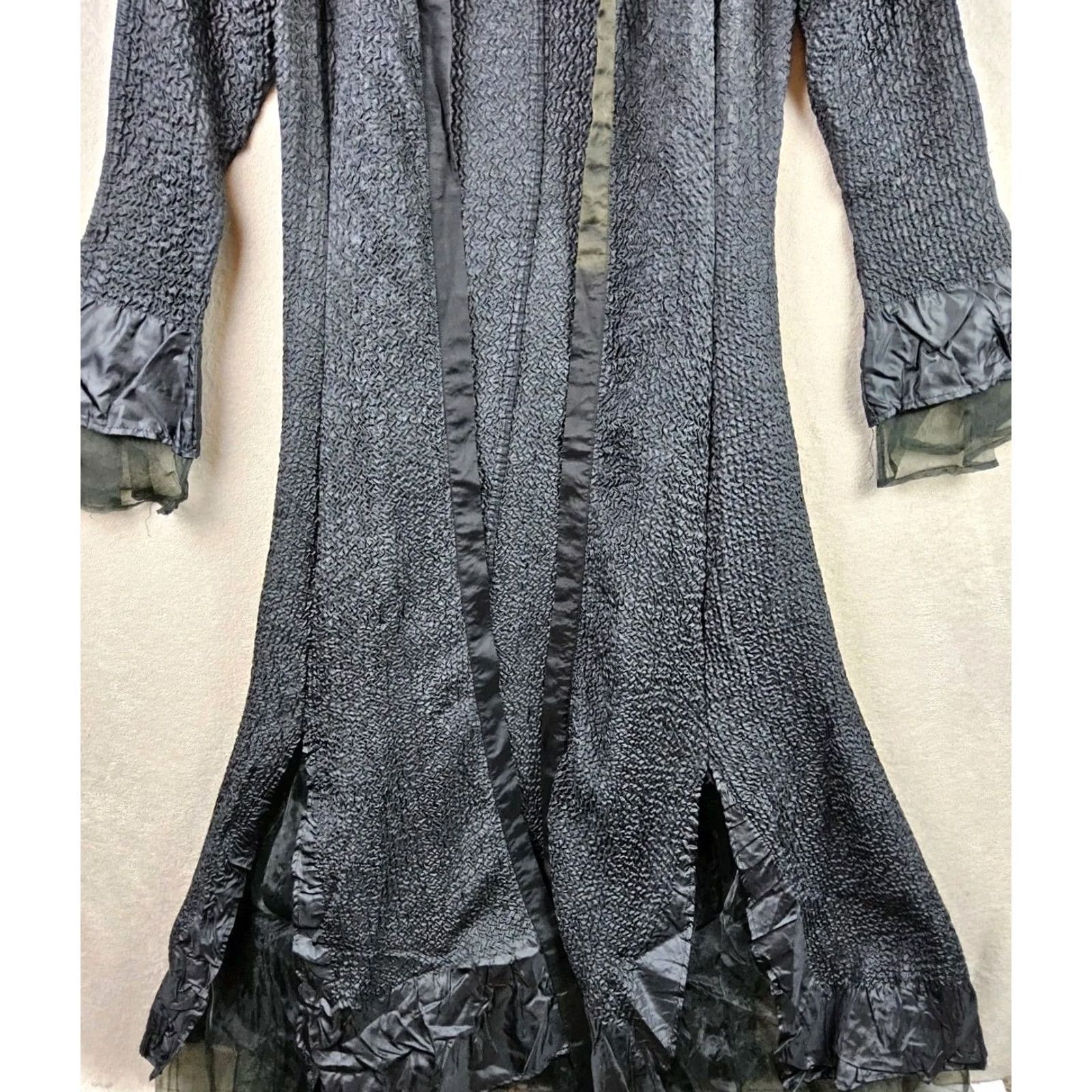 Vintage Mina Silk Blend Robe Kaftan Black Chiffon Goth One Size Womens Silk Blend One Size Black Kaftan Robe Size ONE SIZE - 3 Thumbnail