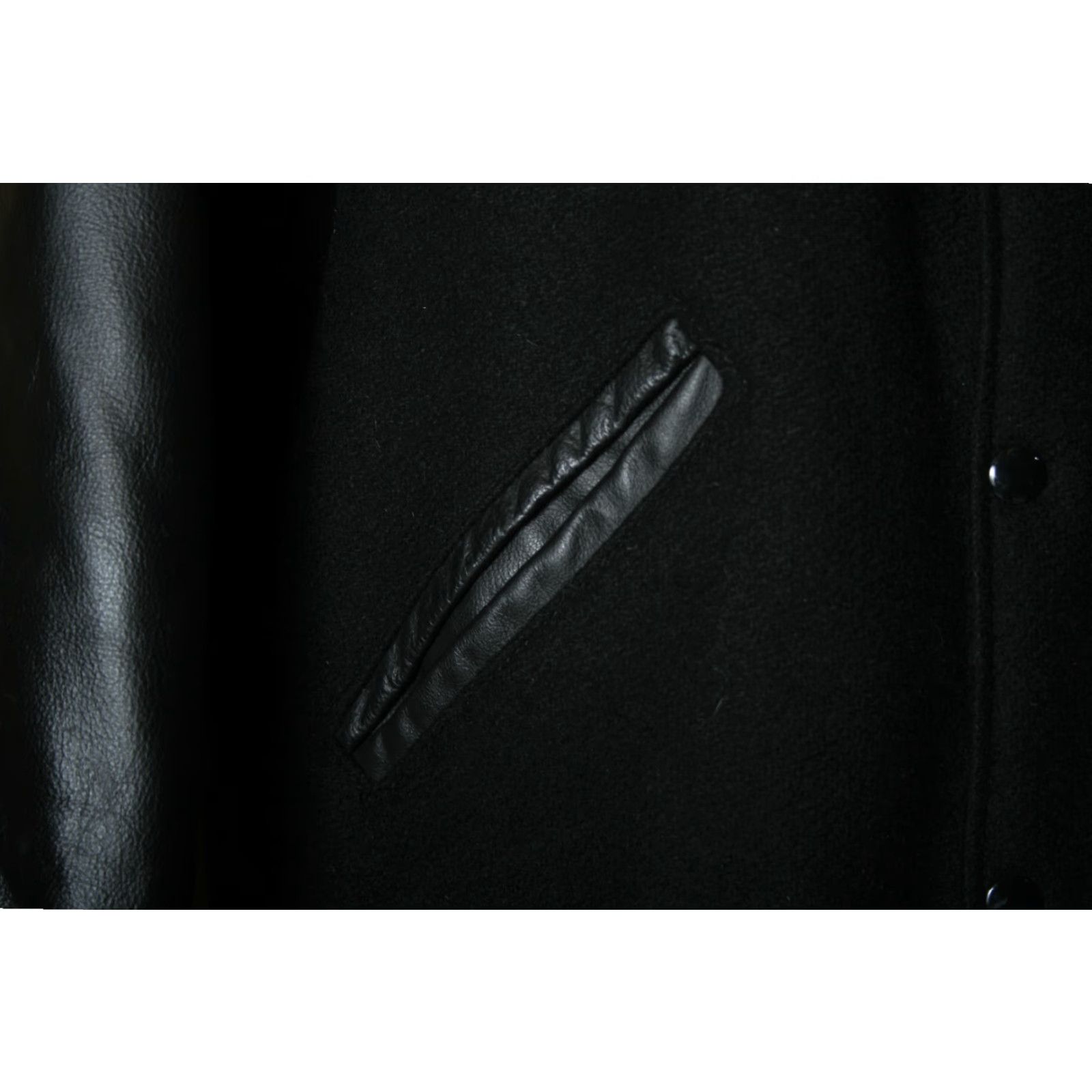 Vintage INTERSTATE Bomber Jacket Wool Blend Leather USA Flag Embroidered Sz M (Fits L) Mens Jacket Black Size US M / EU 48-50 / 2 - 6 Thumbnail
