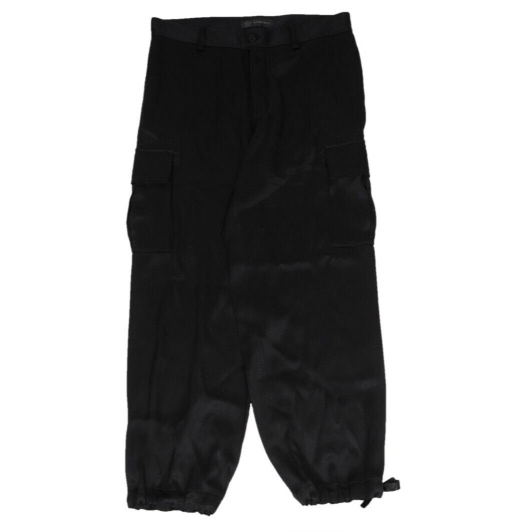 Versace Cargo Pocket Pants IT 50 Black Silk Trousers Size US 34 / EU 50 - 1 Thumbnail