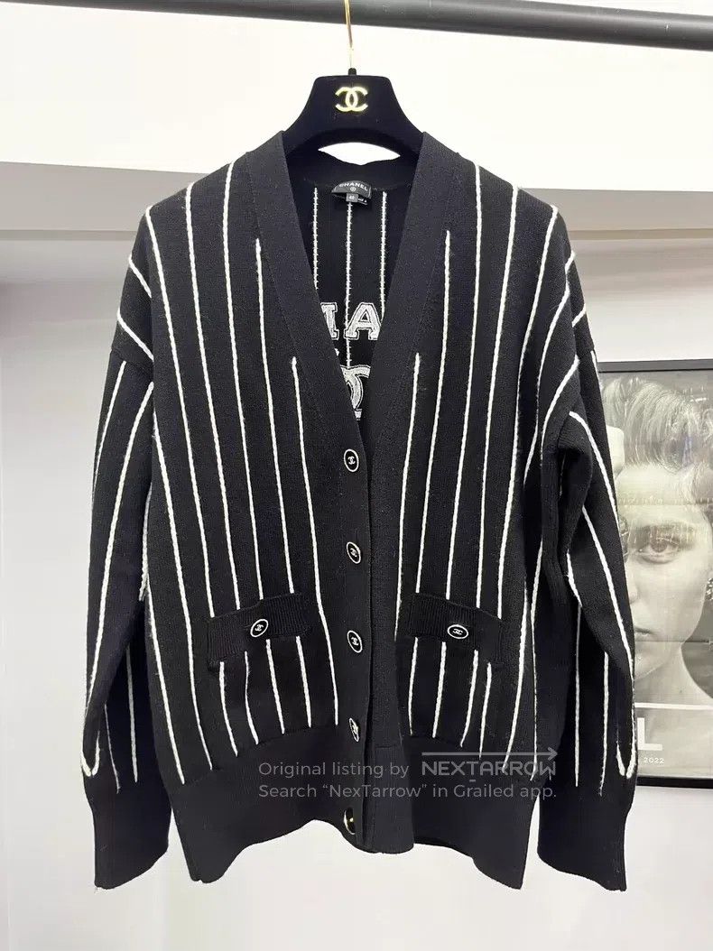 Chanel Chanel 23P black striped cashmere cardigan jacket Size S / US 4 / IT 40 - 1 Thumbnail