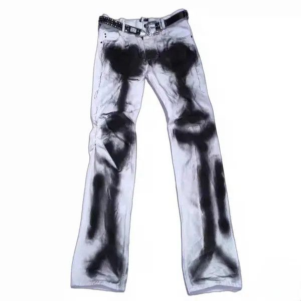 Japanese Brand Retro Skeleton Spray Paint Fried Street Hip-Hop Jeans Size US 30 / EU 46 - 2 Thumbnail