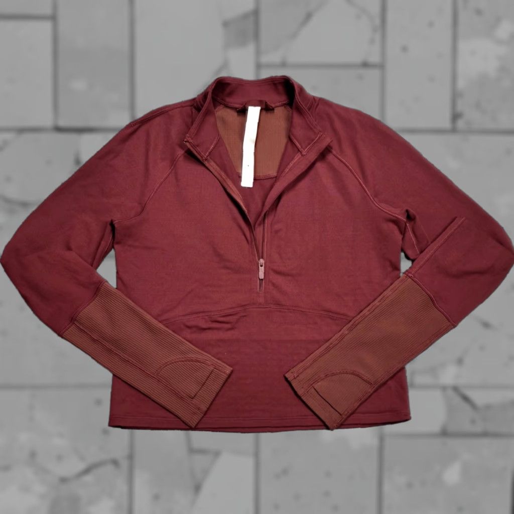 Lululemon Lululemon Its Rulu Cropped Long Sleeve Zip Pullover - Red/Maroon Womens Size 4 Crop Top 1/2 Zip Mock Neck 1/4 Zip Activewear Slim Fit S Size S / US 4 / IT 40 - 1 Thumbnail