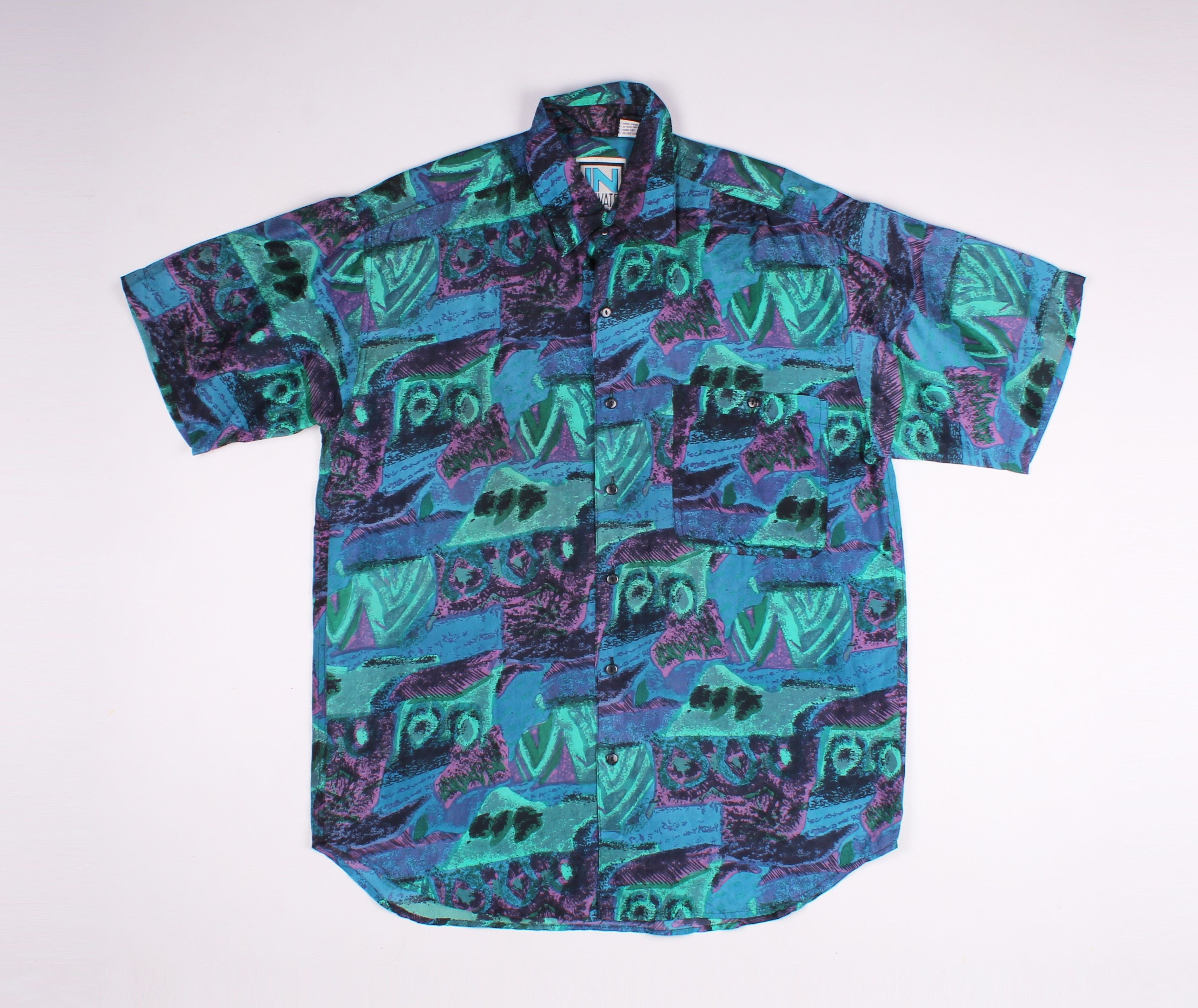 Vintage Vintage In Private 80's Men's Abstract Futuristic Silk Shirt Size US L / EU 52-54 / 3 - 1 Thumbnail