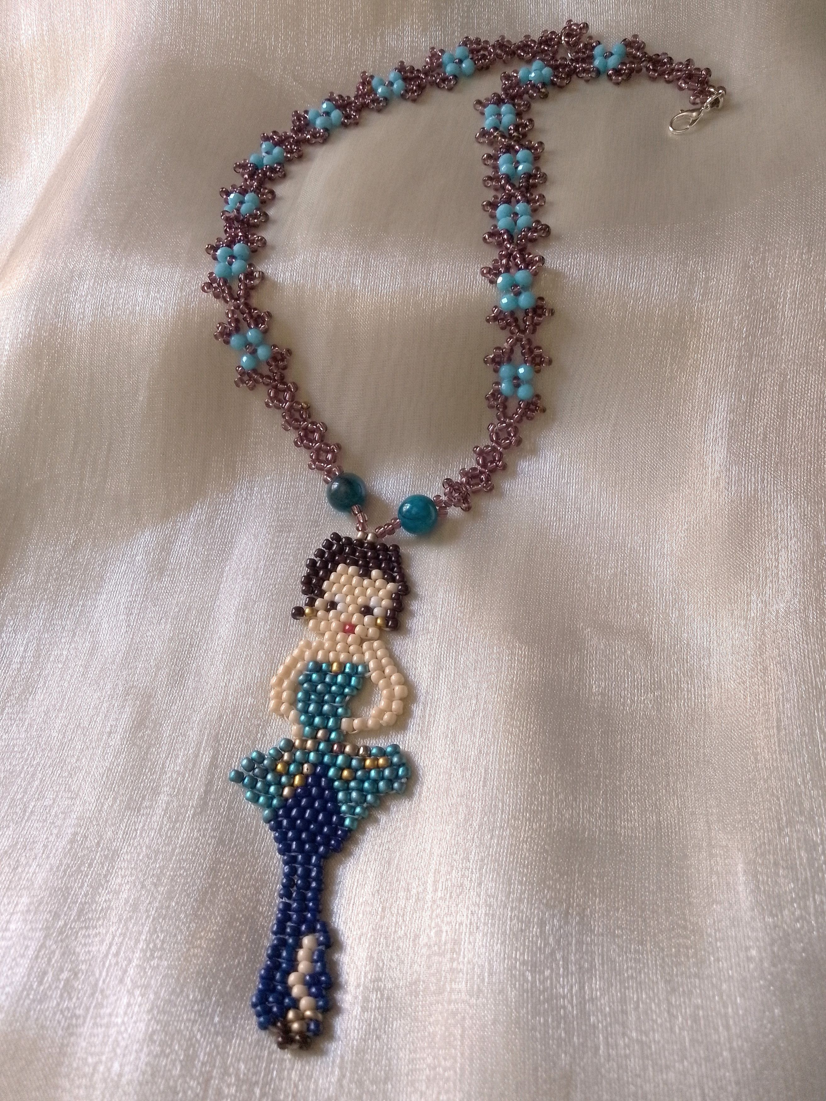 Handmade Long Boho Necklace Betty Boop pendant Apatite gemstones Size ONE SIZE - 10 Thumbnail