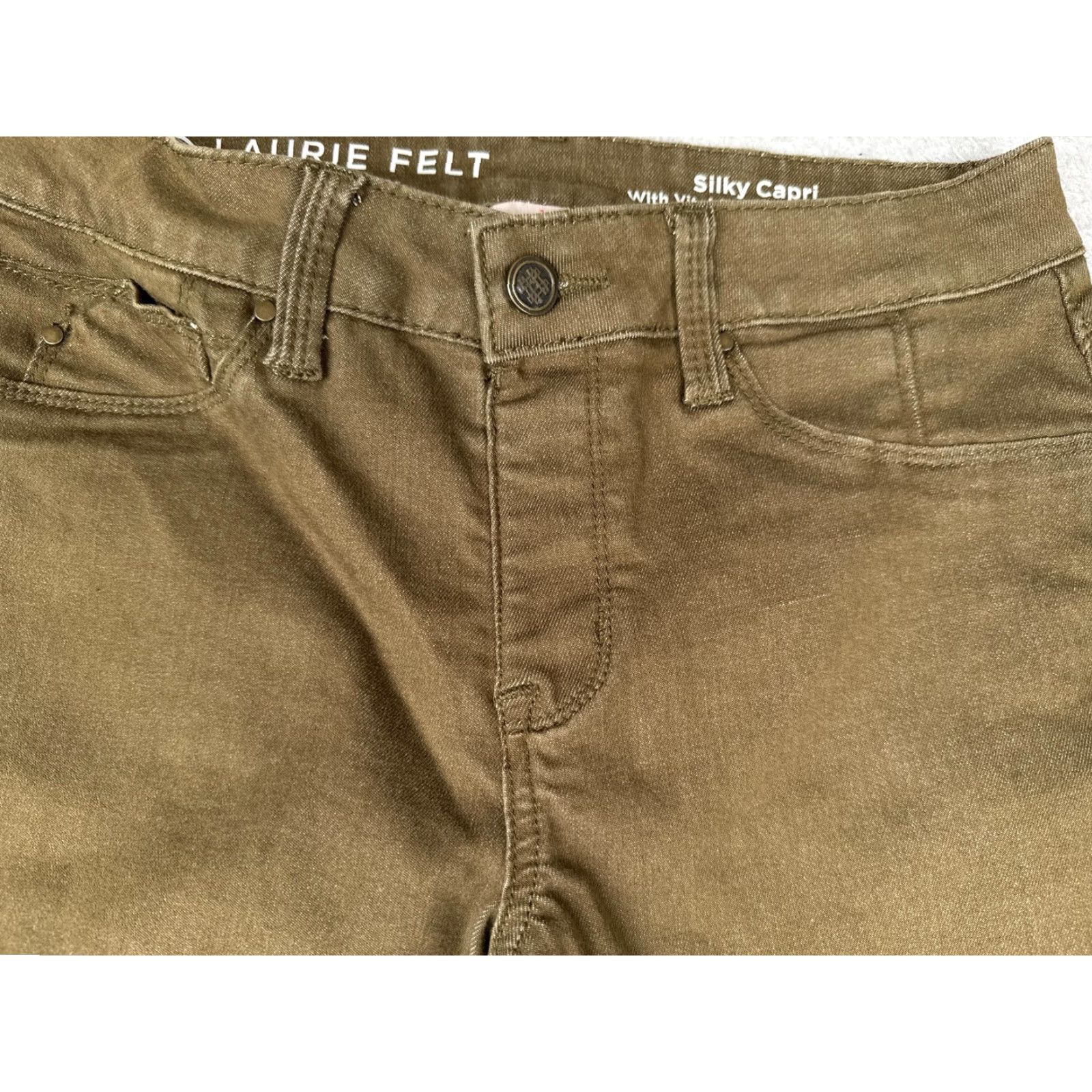 Vintage Laurie Felt Pants Womens XS Capri Brown Silky Stretch Technology Pockets Zip Button Straight Leg 21in Inseam Casual City Vintage No N/A Size 26" / US 2 / IT 38 - 5 Thumbnail