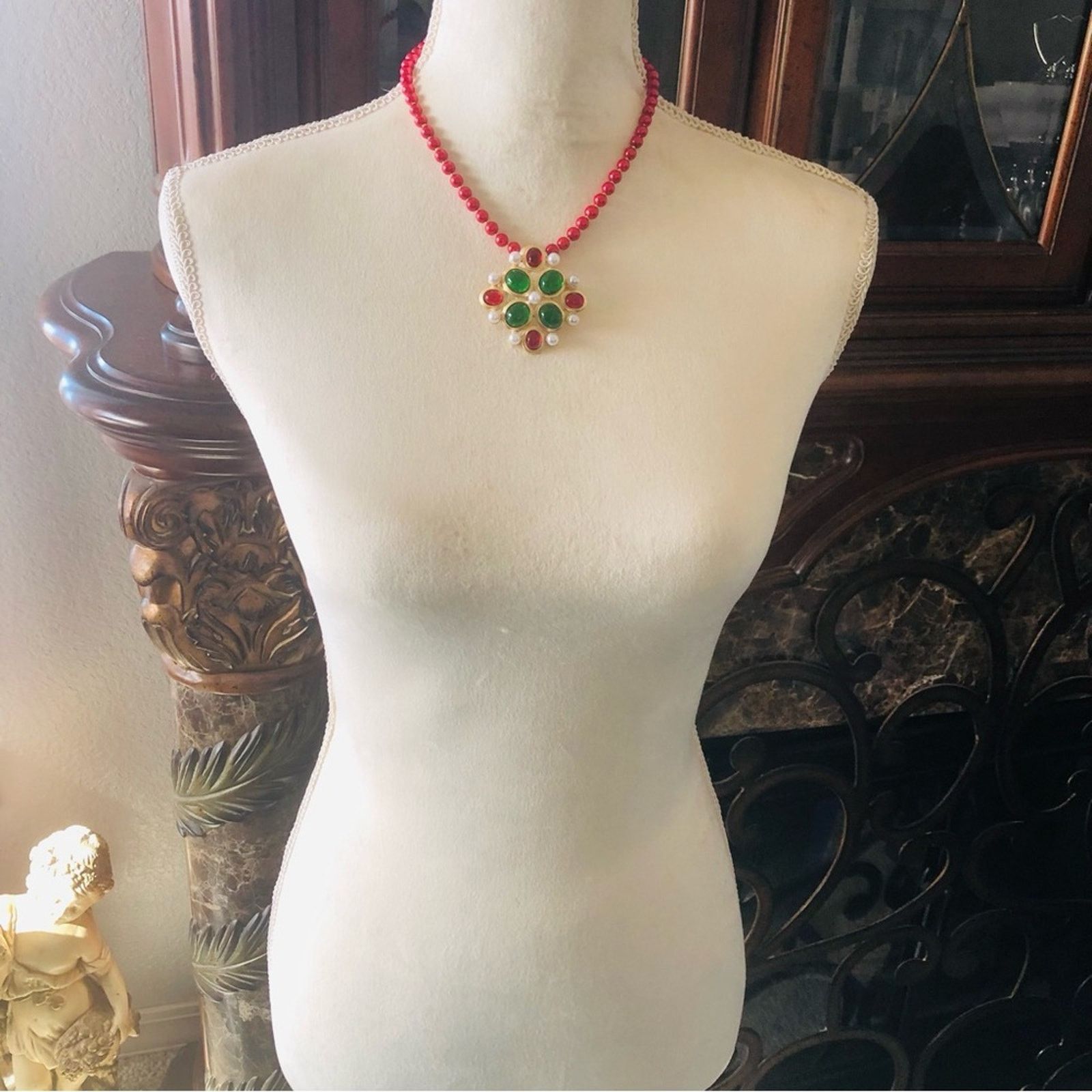 Handmade Handcrafted repurpose cabochon glass stone Pearl necklace Size ONE SIZE - 6 Thumbnail