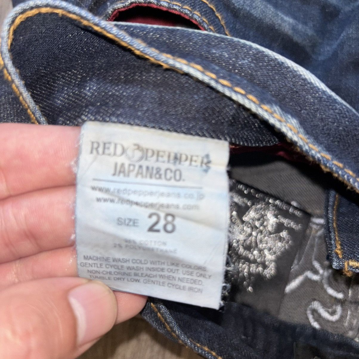 Japanese Brand VTG Rare Red Pepper Japanese Denim Embroidered Skull Jorts Size US 32 / EU 48 - 8 Thumbnail