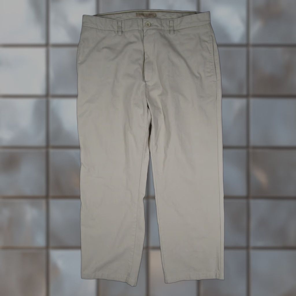 Calvin Klein VINTAGE Calvin Klein Pants Mens 33 Beige Super Sandwash Twill Flat Front Chinos 100% Cotton Casual 33W x 30L Mens B eige Size US 33 - 1 Thumbnail