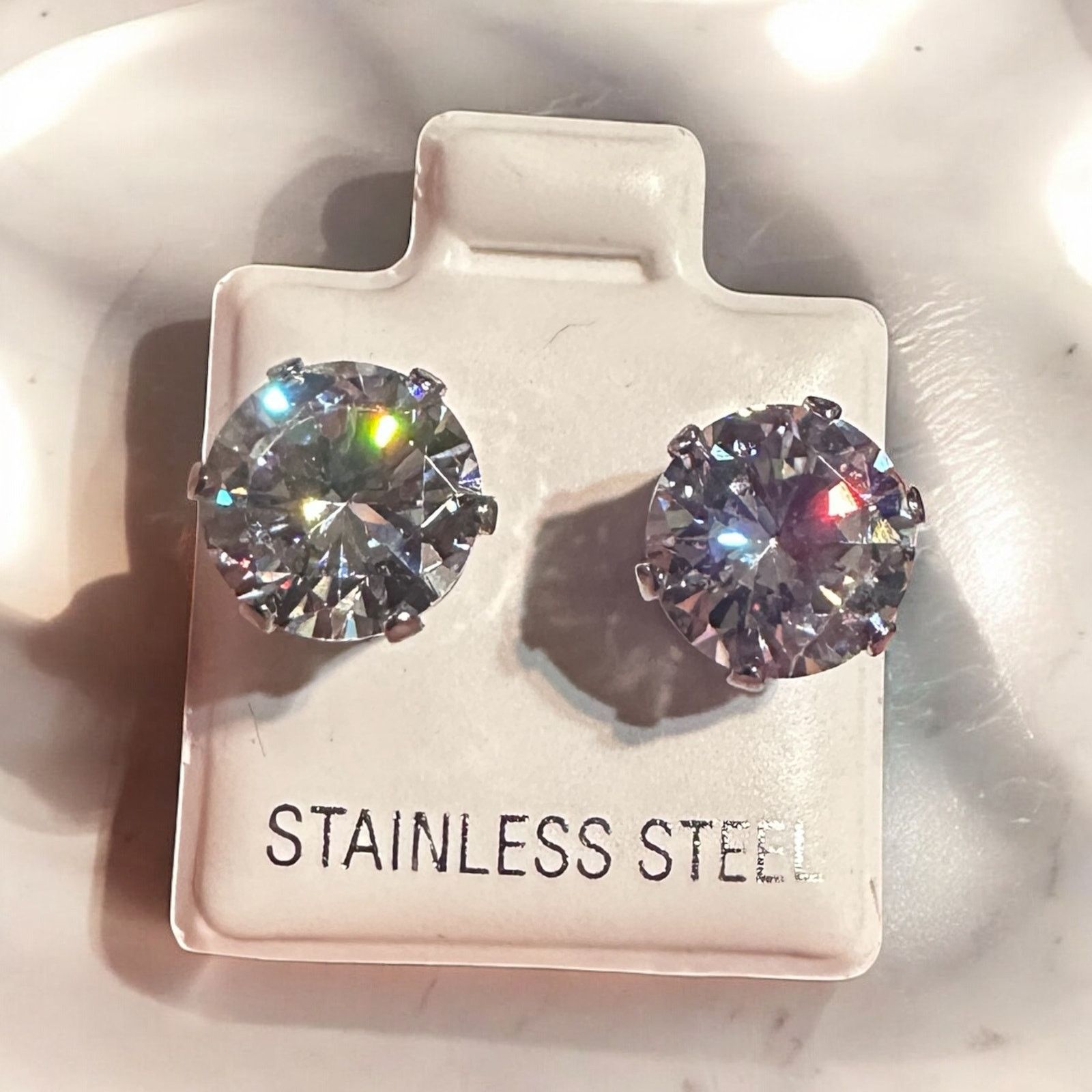 The Unbranded Brand Stainless Steel 9mm Clear CZ Stud Earrings Size ONE SIZE - 1 Thumbnail