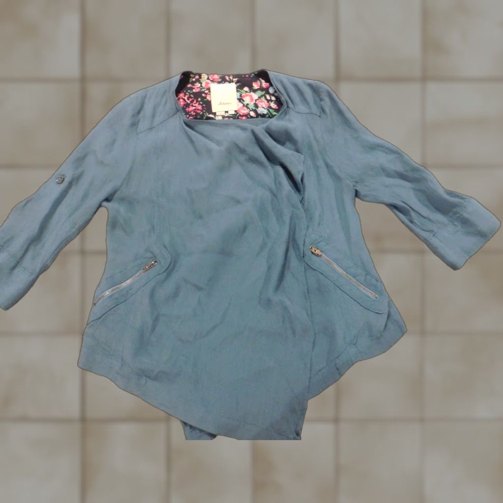 Anthropologie Anthropologie Jacket Blue Womens Petite XS Open Lined Viscose Embroidered Collared Basic Jacket Seasonal Fall Spring Mens? Size XS / US 0-2 / IT 36-38 - 1 Thumbnail