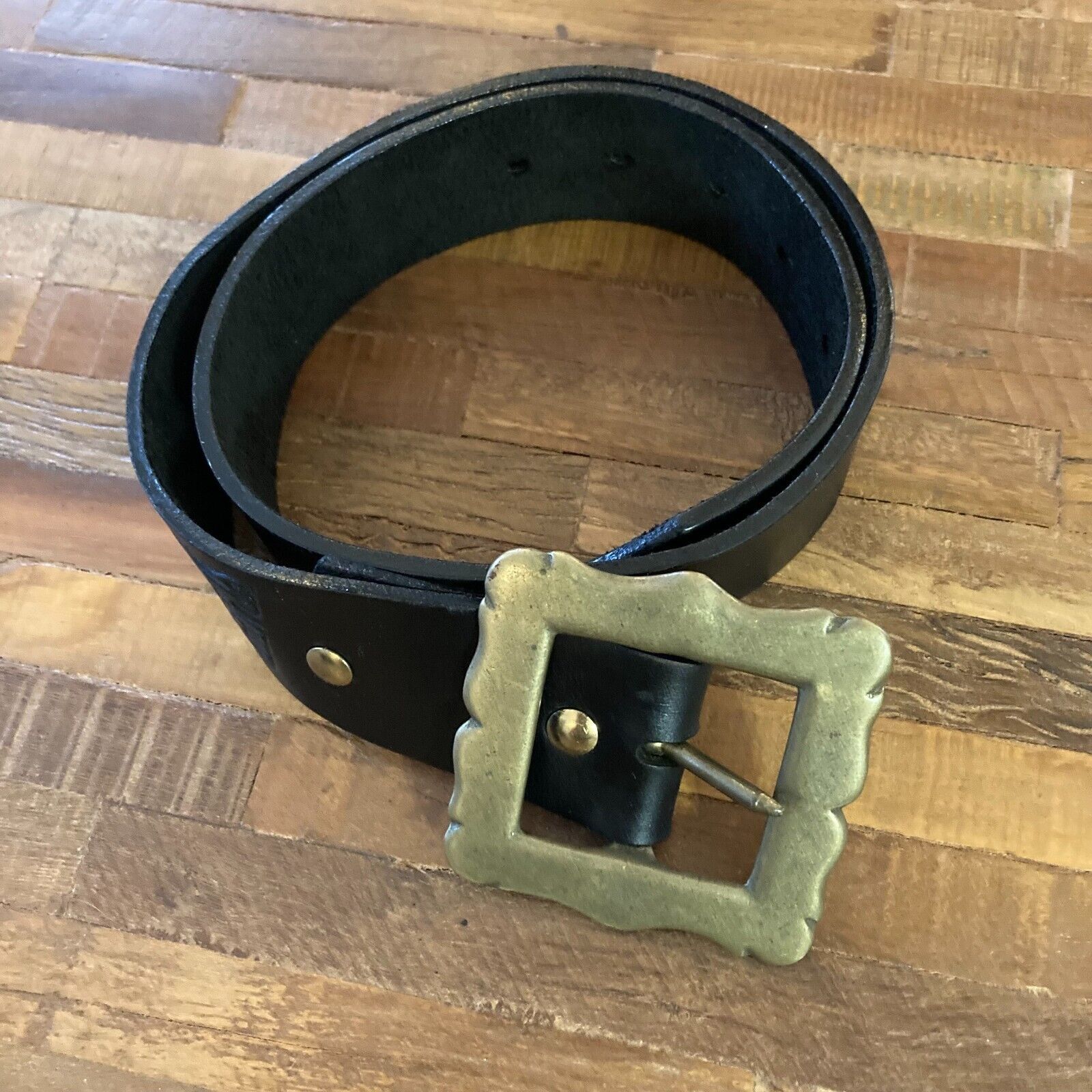 Vintage Vintage 90's Brass & Leather Belt by Strapped, worn 2x. Size ONE SIZE - 5 Thumbnail