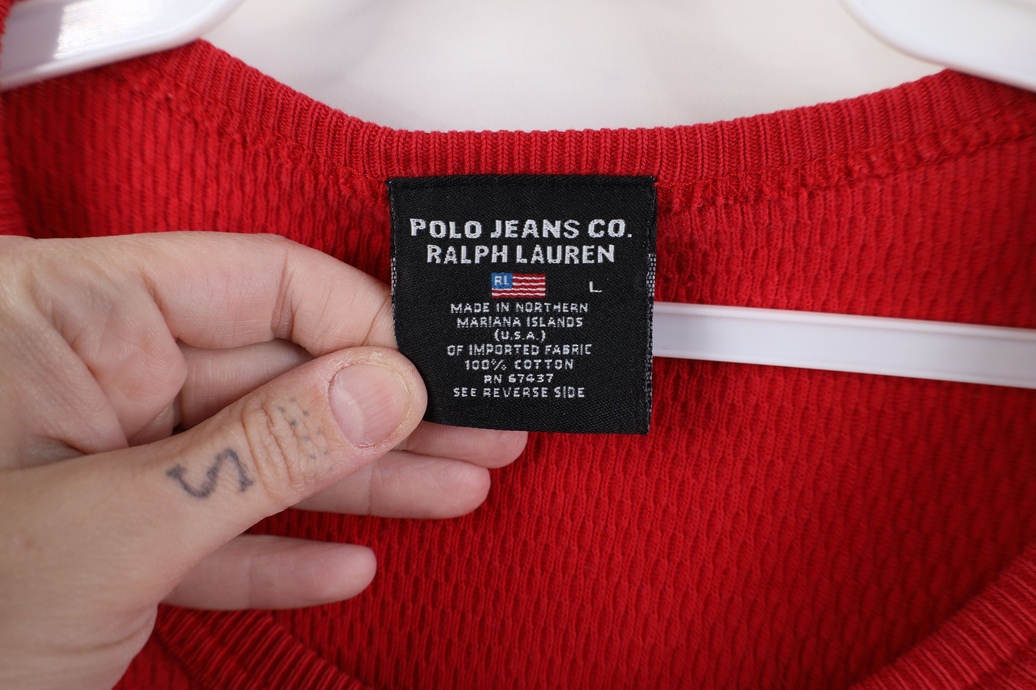 Ralph Lauren Vtg 90s Ralph Lauren Waffle Knit Long Sleeve T-Shirt Red USA Size US L / EU 52-54 / 3 - 8 Thumbnail