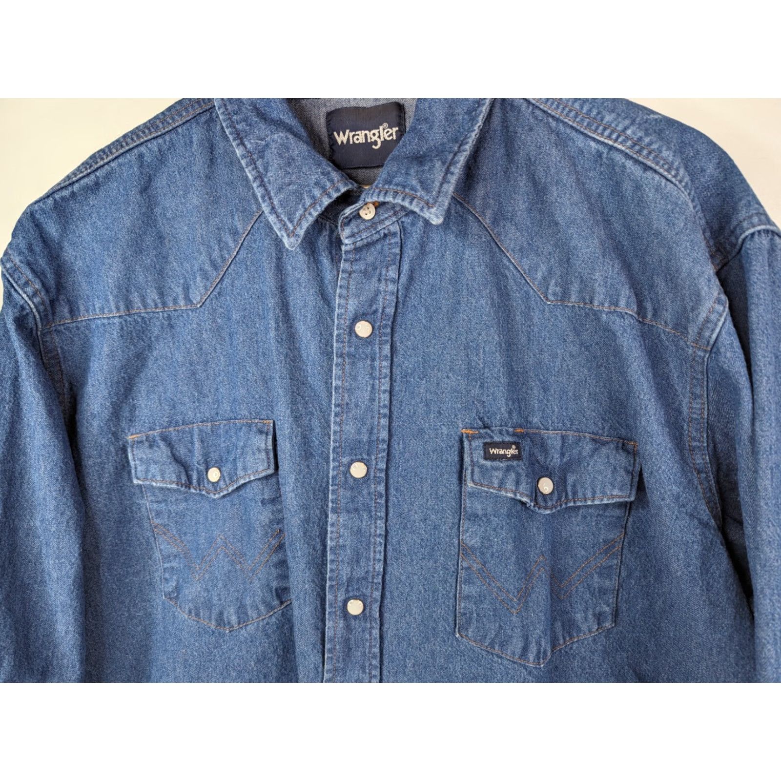 Wrangler Wrangler Blue Denim Pearl Snap L/S Western Shirt Men's 2XL Cowgirl Rodeo Size US XXL / EU 58 / 5 - 2 Thumbnail