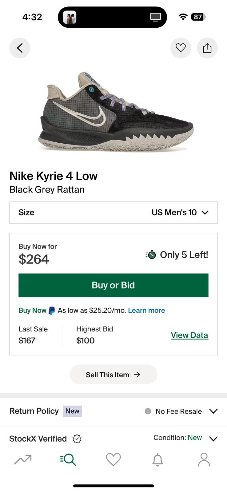 Nike Nike Kyrie 4 Low Black Grey Rattan Size US 10 / EU 43 - 8 Thumbnail