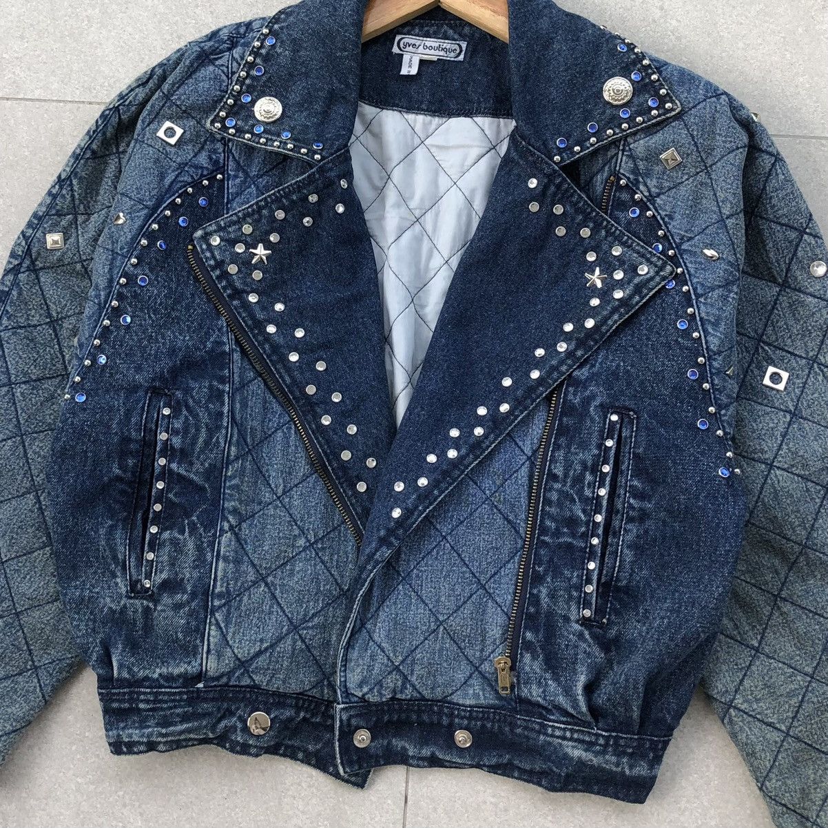 Vintage YVES BOUTIQUE Double Collar Biker Cropped Quilted Jacket Size M / US 6-8 / IT 42-44 - 2 Thumbnail