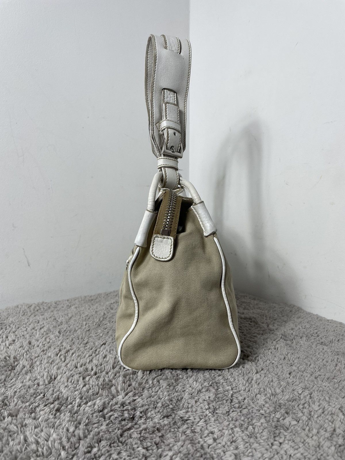 Prada Very Rare Prada Leather CANVAS SHOULDER BAG BEIGE Size ONE SIZE - 9 Thumbnail