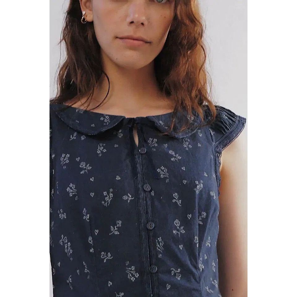 Free People New FREE PEOPLE Beasley Floral Mini Dress $148 LARGE Navy Size L / US 10 / IT 46 - 2 Thumbnail