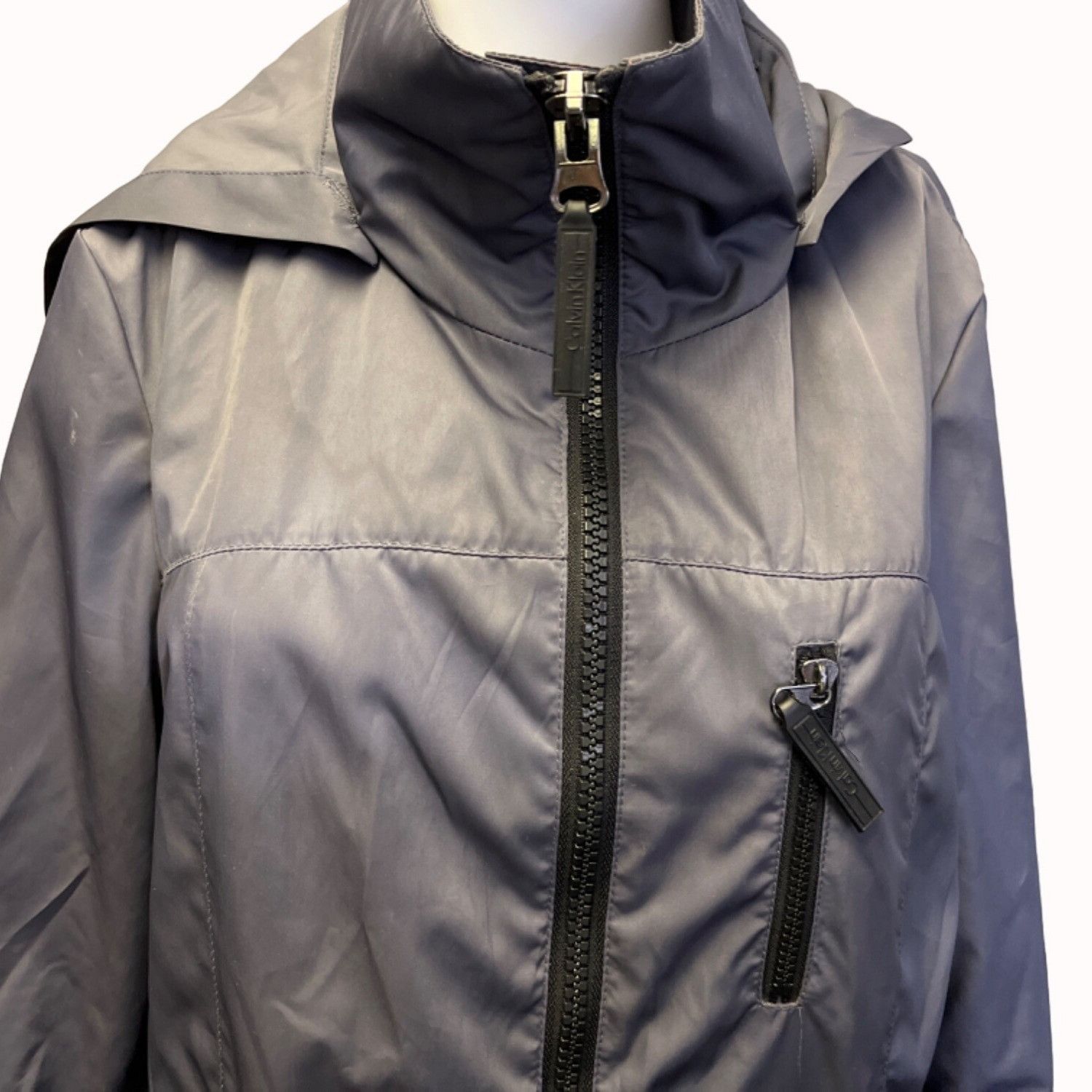 Calvin Klein Calvin Klein Women's Grey Hooded Trench Coat Size L SKU 5516 Size L / US 10 / IT 46 - 3 Thumbnail