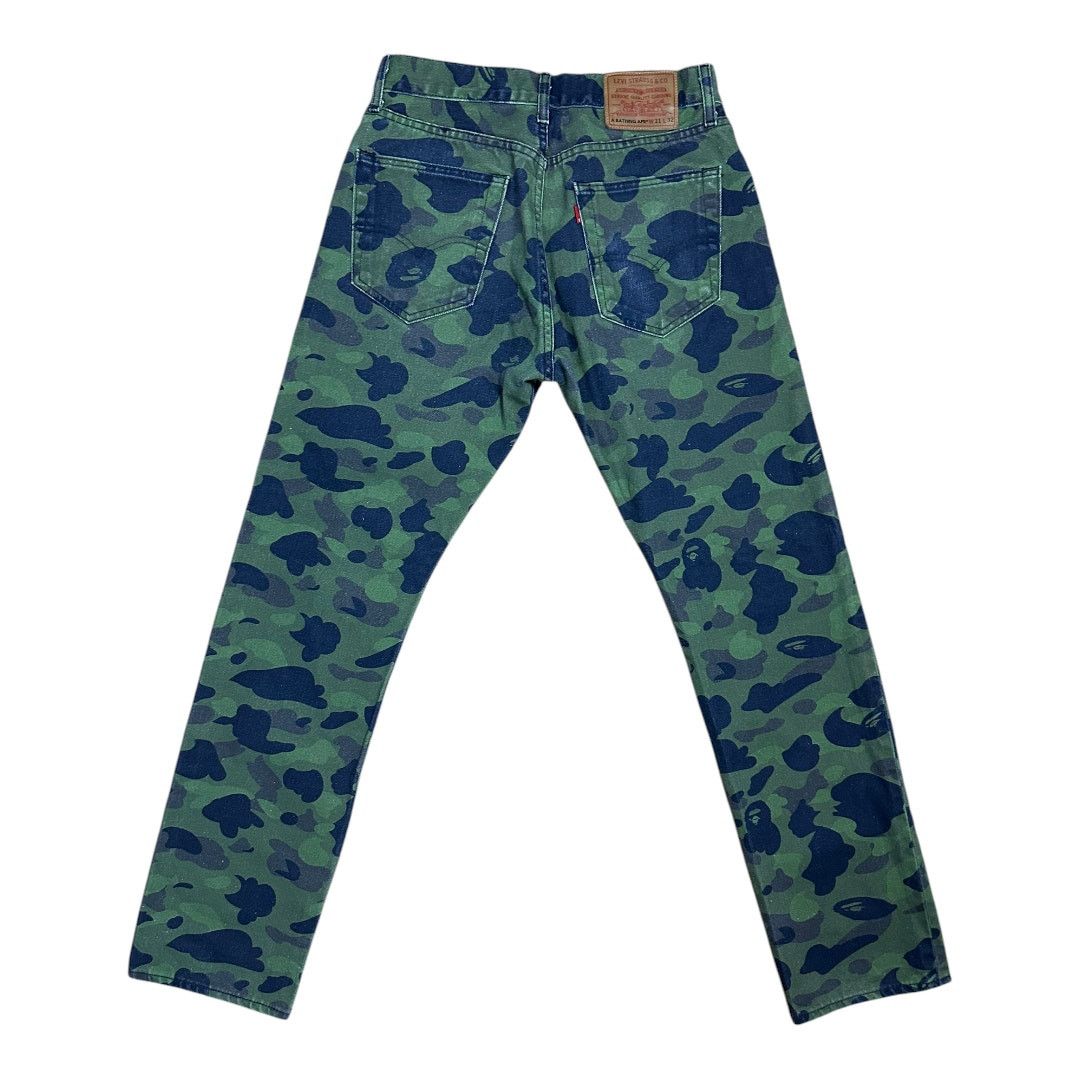 Bape 31" X 32" Bape Levis Green Camo Print Denim Jeans Size US 31 - 1 Thumbnail