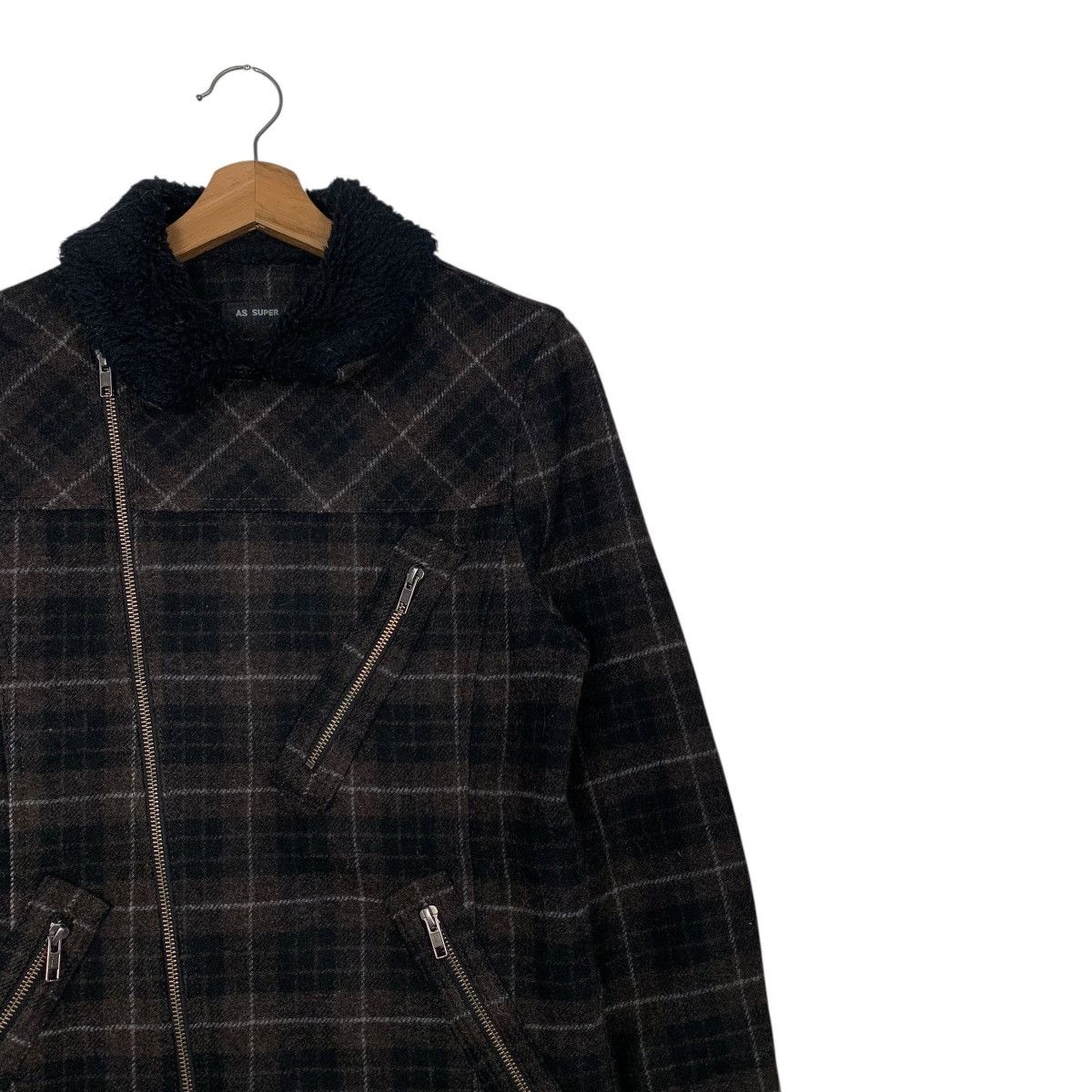 Japanese Brand AS SUPER SONIC Wool Checked Asymmetrical Jacket #2939-C133 Size US M / EU 48-50 / 2 - 4 Thumbnail