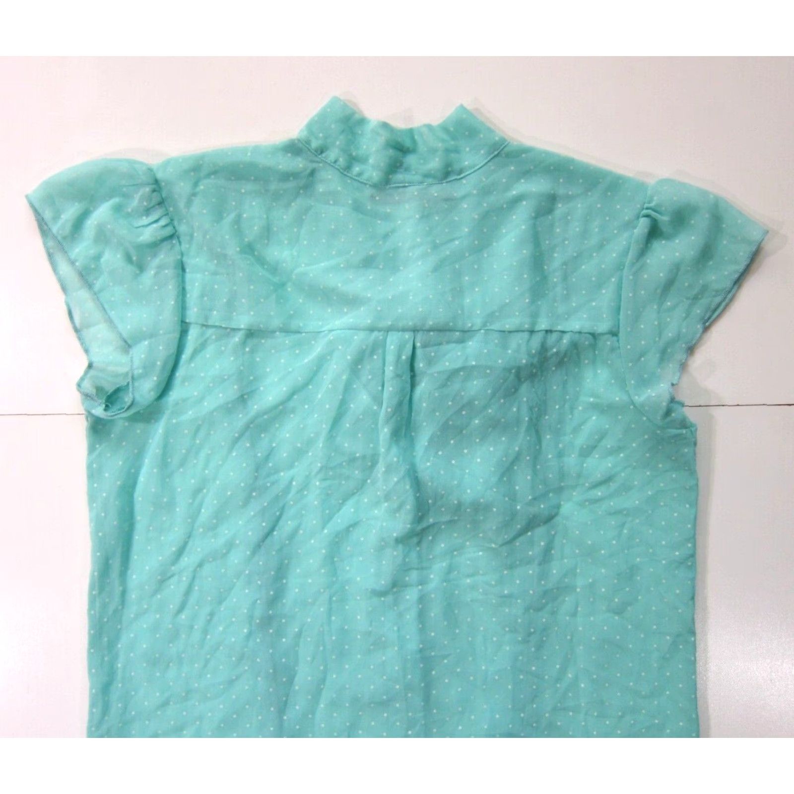Vintage NWT Maurices Blue White Polka Dot Sheer Button Down Neck Tie Cap Sleeve Blouse M Size M / US 6-8 / IT 42-44 - 7 Thumbnail