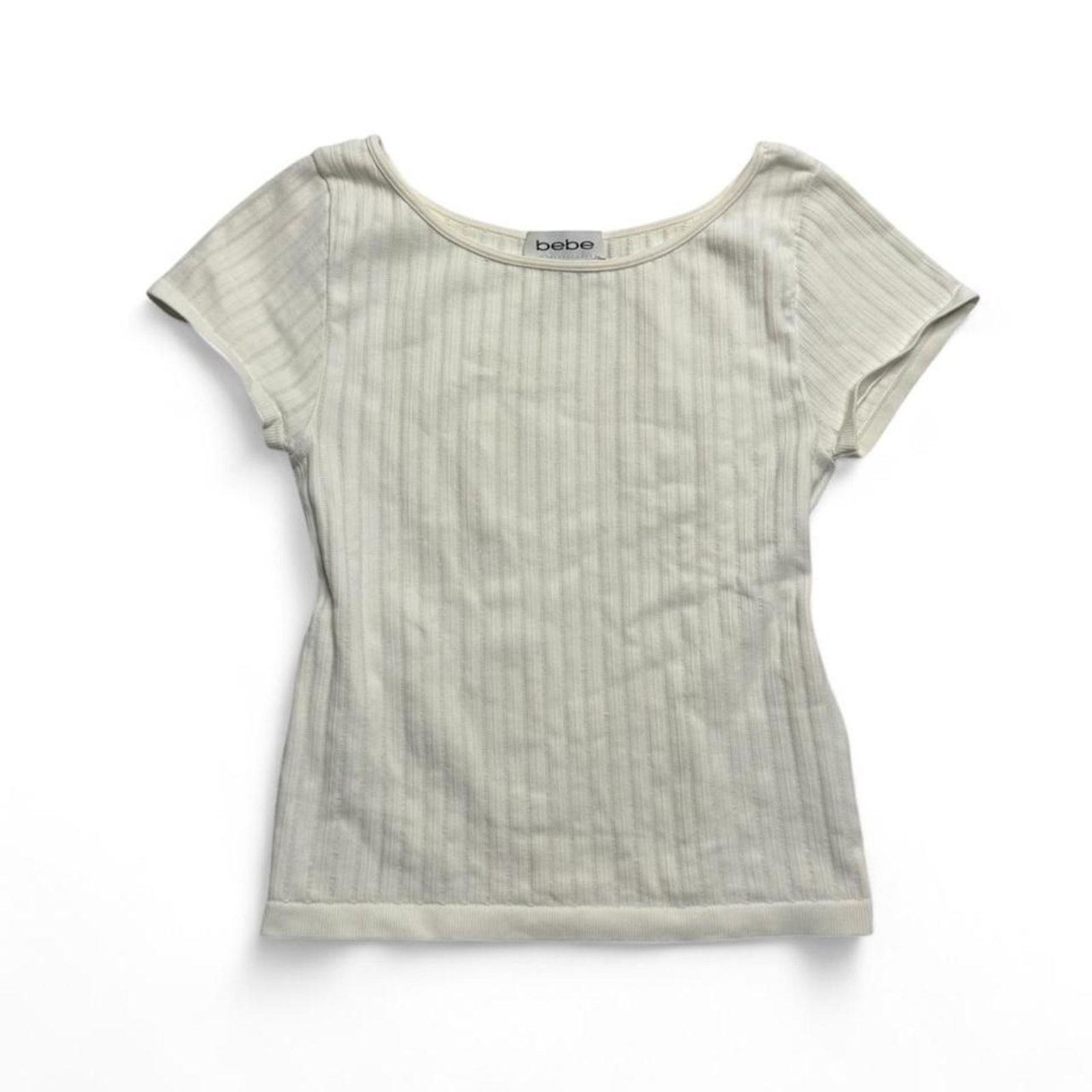 Bebe Bebe White ribbed short sleeve top size small Size S / US 4 / IT 40 - 5 Thumbnail