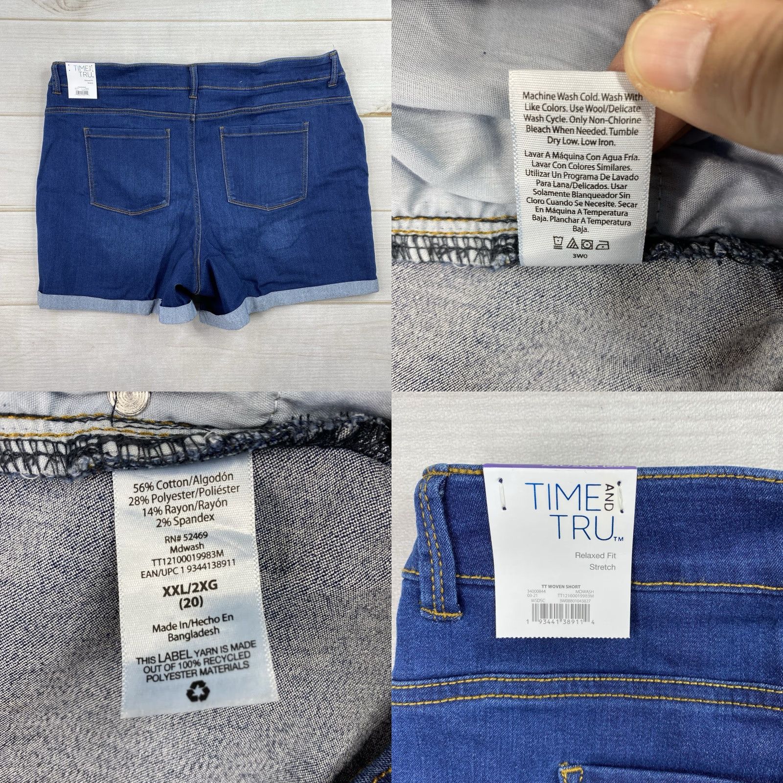 Vintage TIME AND TRU Shorts Women XXL 20 Pull On Denim Dark Blue 5-Pocket Cuffed Stretch NWT - Casual, Walking, Spring/Summer Mens Size 42" / US 20 - 8 Thumbnail