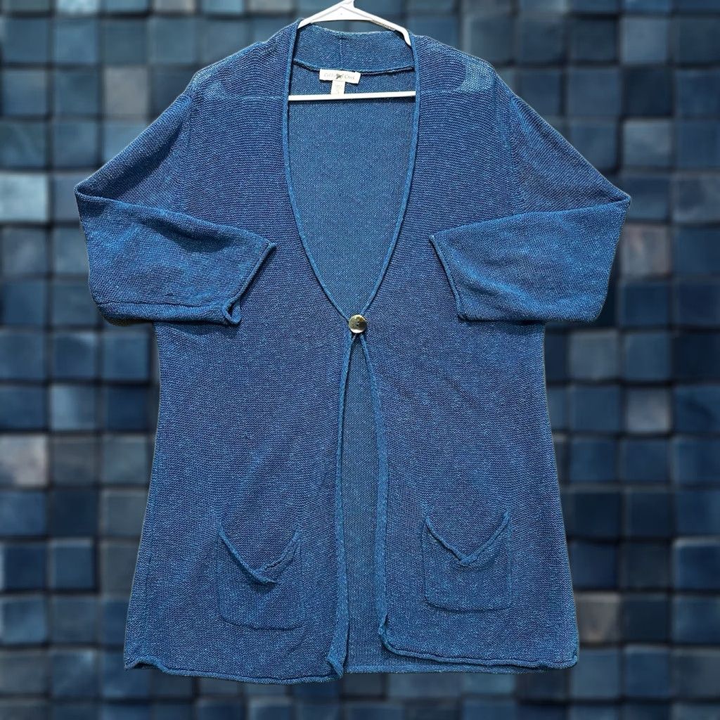 Coldwater Creek Coldwater Creek Cardigan Sweater Womens XL Blue Open Knit Button Linen Blend GUC Size XL / US 12-14 / IT 48-50 - 1 Thumbnail