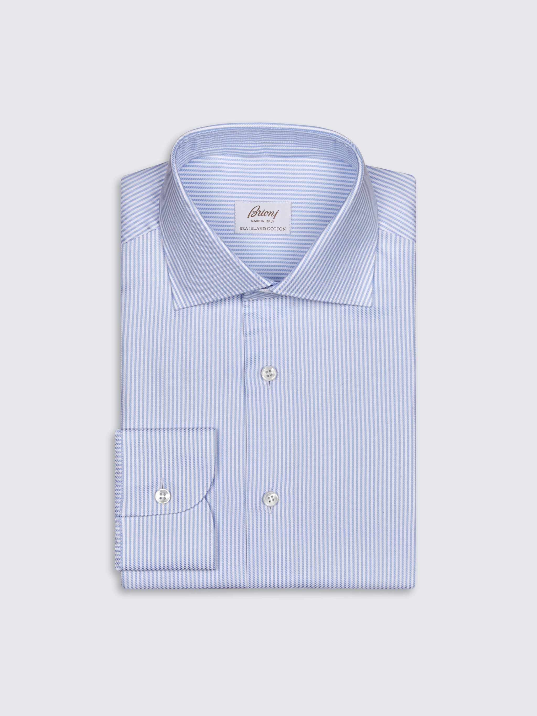 Brioni Brioni White And Light Blue Striped Sea Island Size US M / EU 48-50 / 2 - 1 Thumbnail