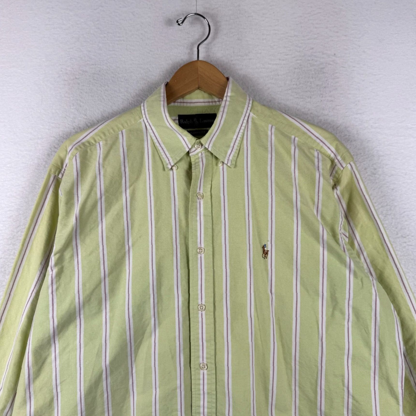 Ralph Lauren Ralph Lauren Men's Large Classic Fit Long Sleeve Button-Up Green Pink Striped Shirt Size US L / EU 52-54 / 3 - 4 Thumbnail