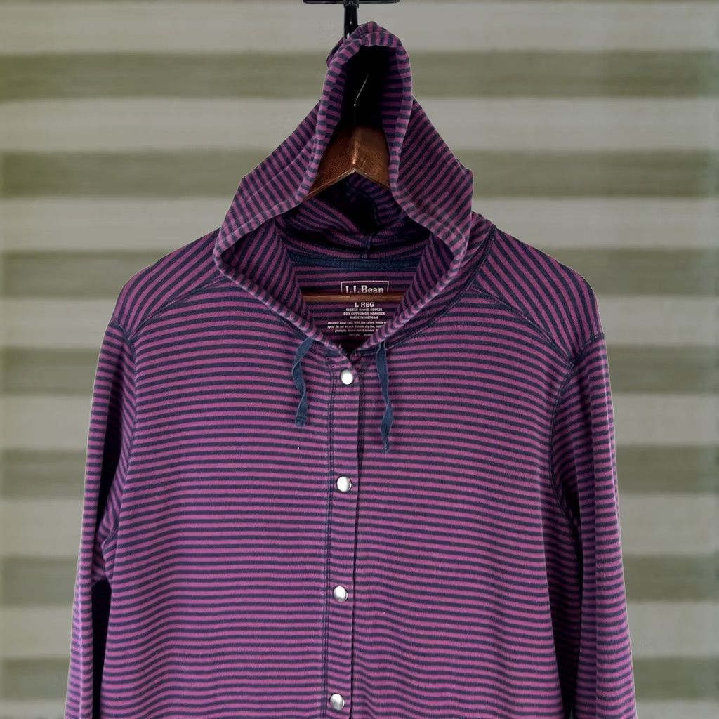 Vintage VINTAGE LL Bean Womens Jacket Hooded Striped Full Snap Front Purple Navy L Regular Size Large Womens Size L / US 10 / IT 46 - 1 Thumbnail