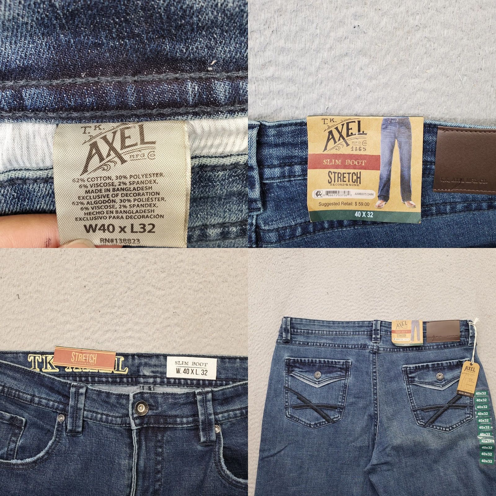 Denime Axel Jeans Mens 40x32 Bootcut Denim Stretch Slim 5-Pocket Blue Medium Wash Casual Ready-to-Wear Mens Size US 40 / EU 56 - 8 Thumbnail