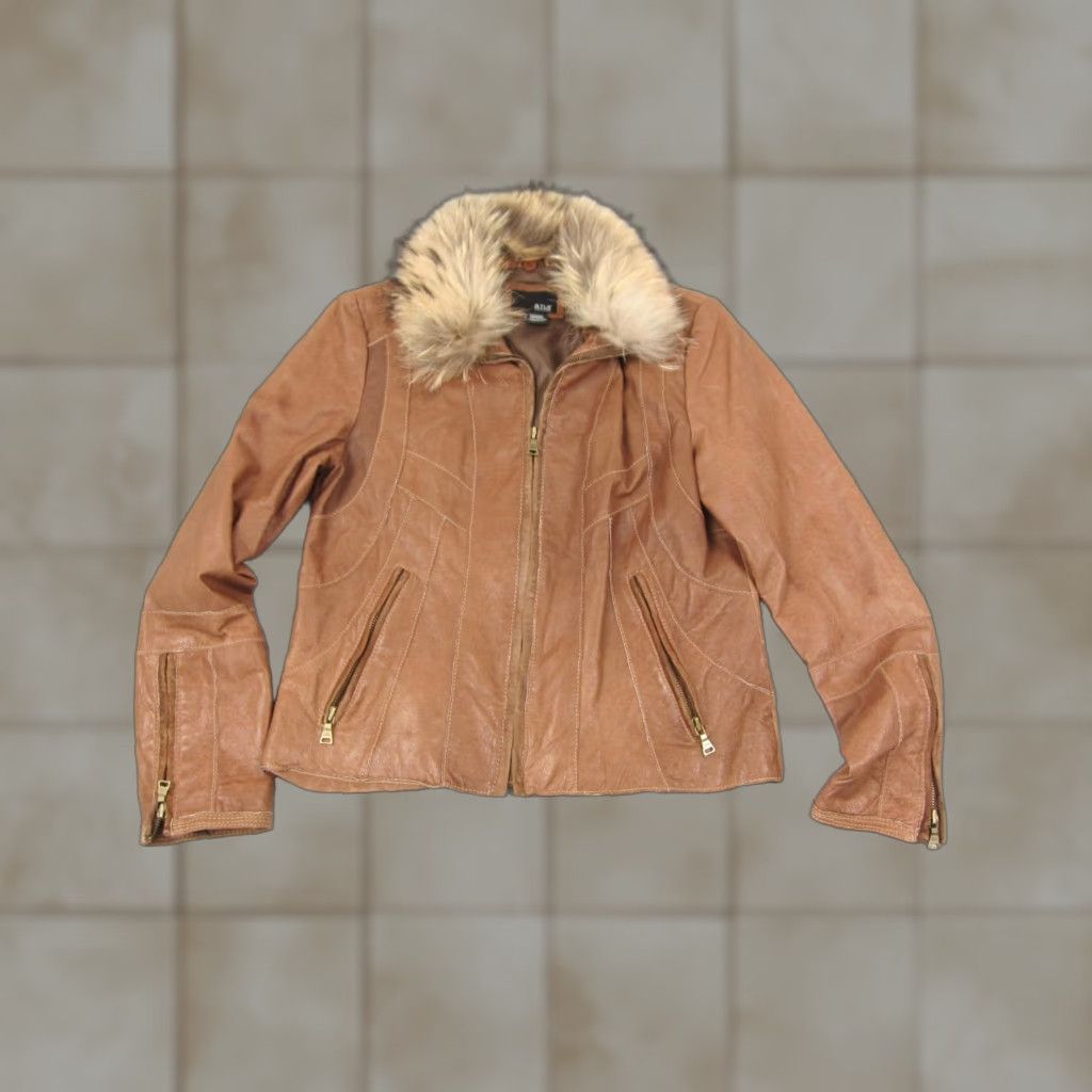 Vintage ANA Leather Jacket Womens Medium Brown Full Zip Bomber 90s Jacket Mens Womens Boys Girls Size M / US 6-8 / IT 42-44 - 1 Thumbnail