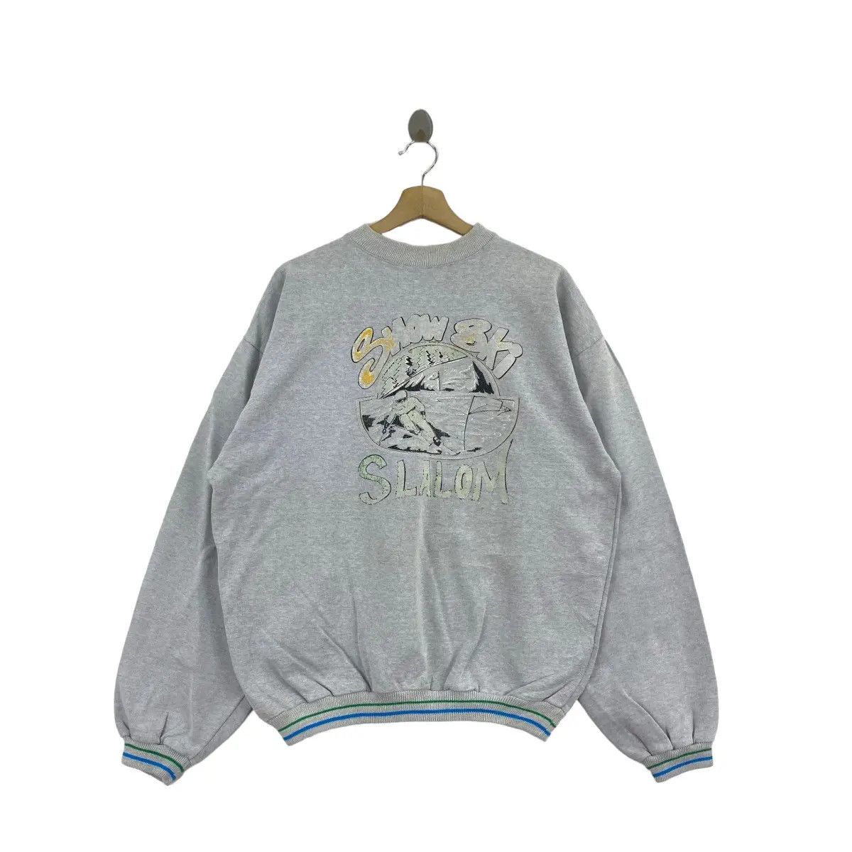 Vintage Vintage 80’ SNOW SKI SLALOM Outdoor Ringer Sweatshirt Size XL / US 12-14 / IT 48-50 - 1 Thumbnail