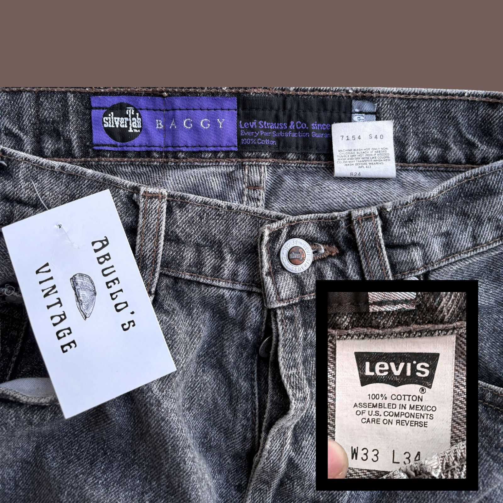 Levi's VTG Baggy Jeans | Levi’s SilverTab Gray | Y2K Streetwear Size US 33 - 2 Thumbnail