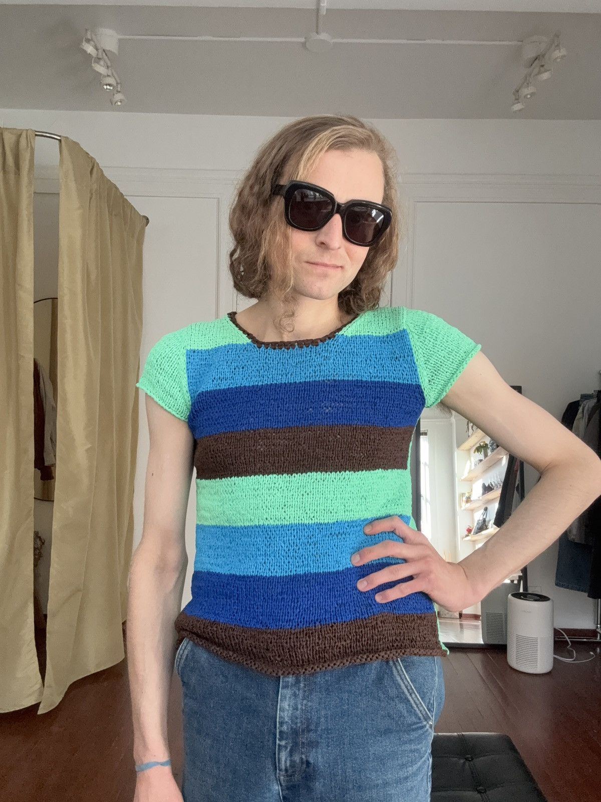 Pleats Please Issey Miyake Pleats Pleats Striped Crotchet Knit Short Sleeve Top Size M / US 6-8 / IT 42-44 - 10 Thumbnail