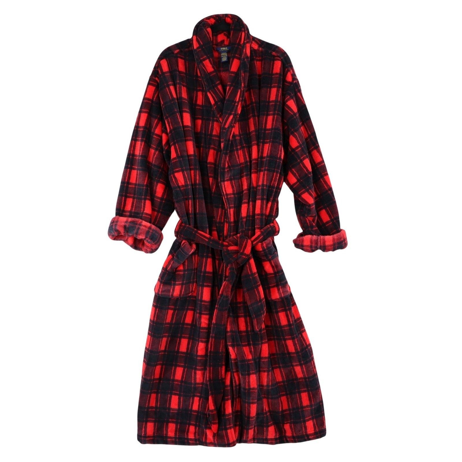 Polo Ralph Lauren Polo Ralph Lauren Robe Mens S/M Red Black Plaid Fleece Plush Size 40 - 1 Thumbnail