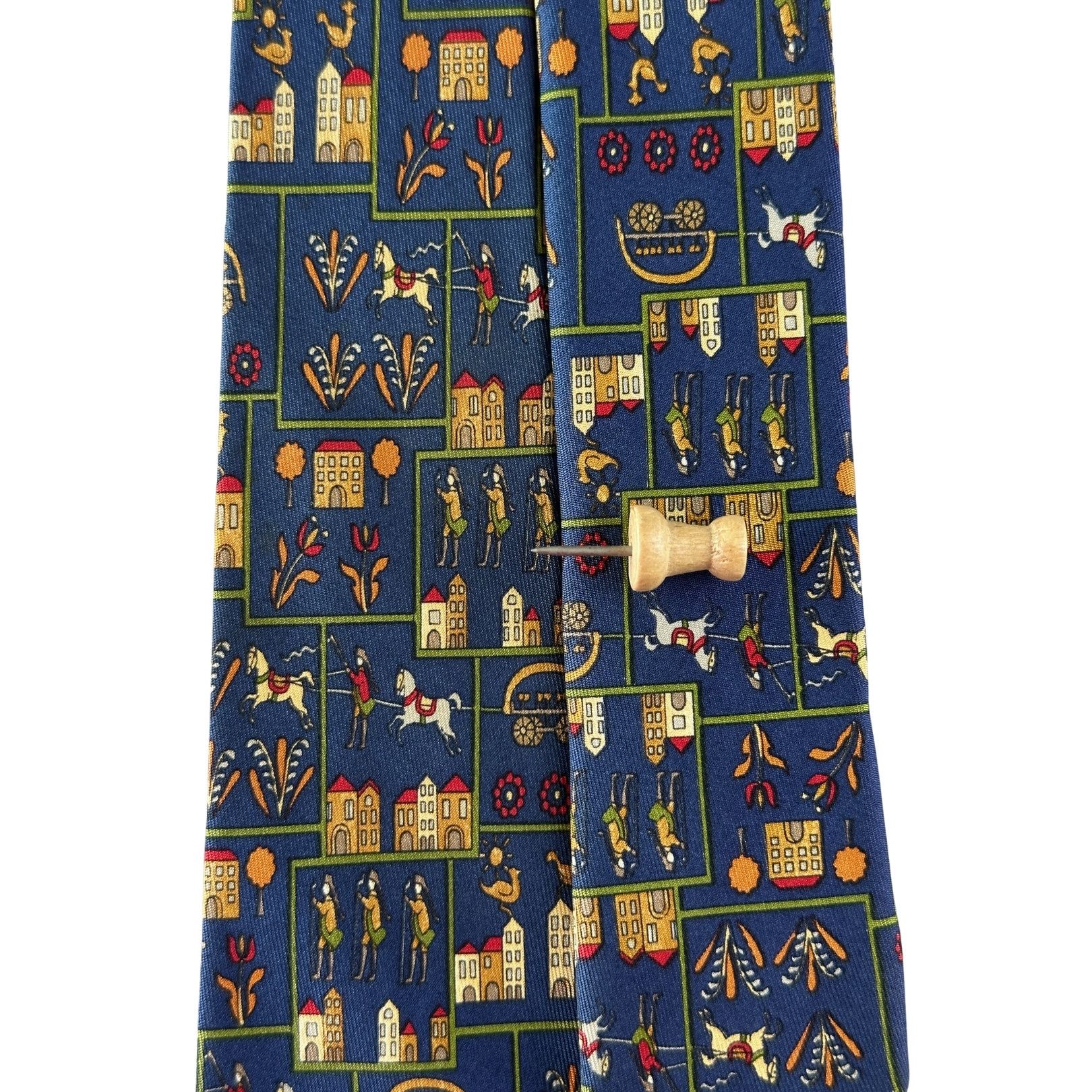 Salvatore Ferragamo Tie Silk Dark Blue Color with Farmer Life Theme Size ONE SIZE - 6 Thumbnail