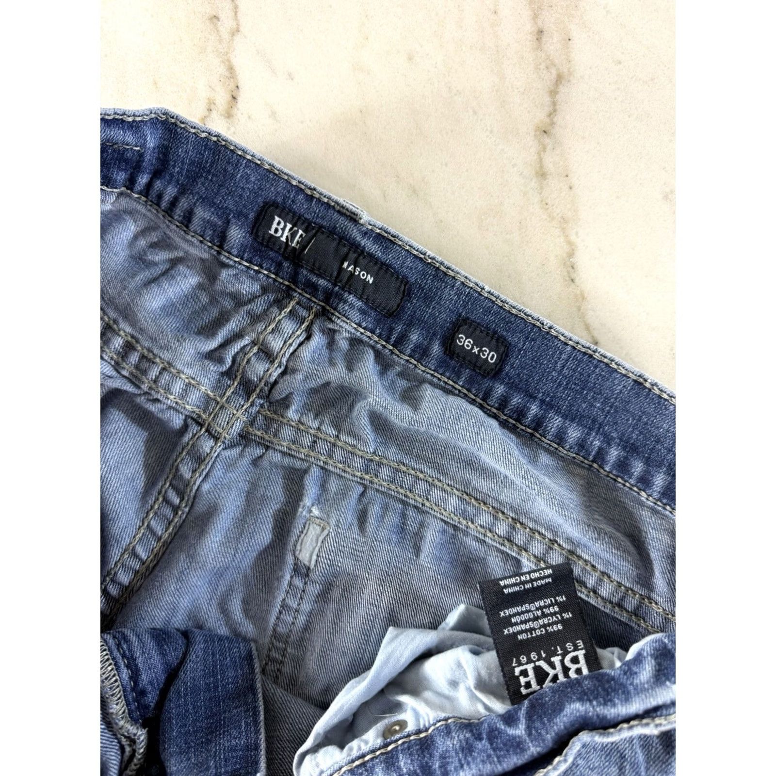 BKE BKE Jeans Mason Mens 36x30 Blue Denim Tapered Regular Fit 5-Pocket Stretch Denim Size US 36 / EU 52 - 3 Thumbnail