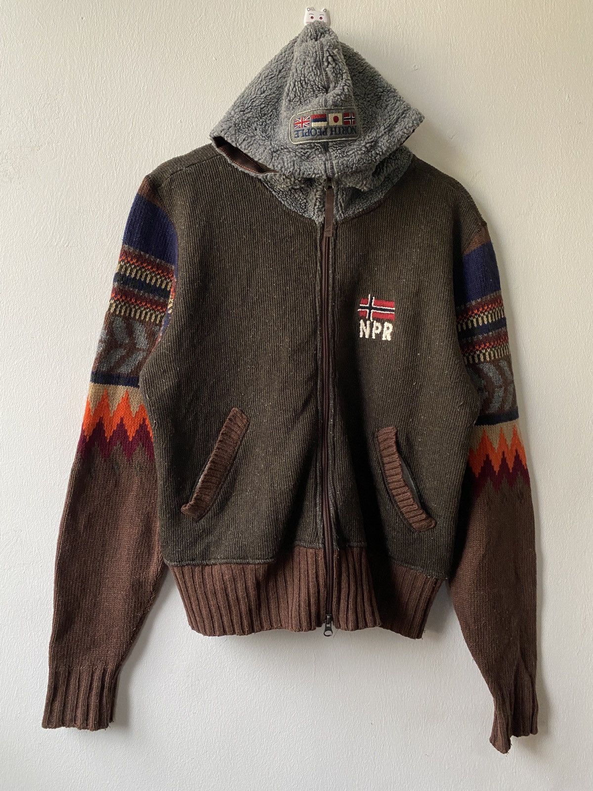 FW03 Napapijiri Knitwear Native Design Sleeve Hoodie
